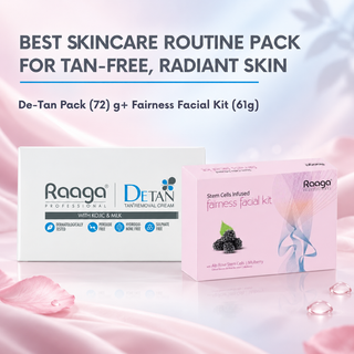 Raaga Professional Skin Brightening Combo: Kojic and Milk De-Tan Pack (72g) & Stem Cell Infused Fairness Facial Kit (61g) Dermatologically Tested for All Skin Types